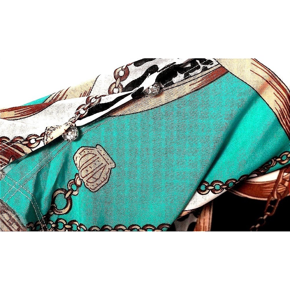 Glam Don't Miss‎ Out Scarf Print Cold Shoulder Top Women M Teal Leopard Chain - Picture 9 of 10